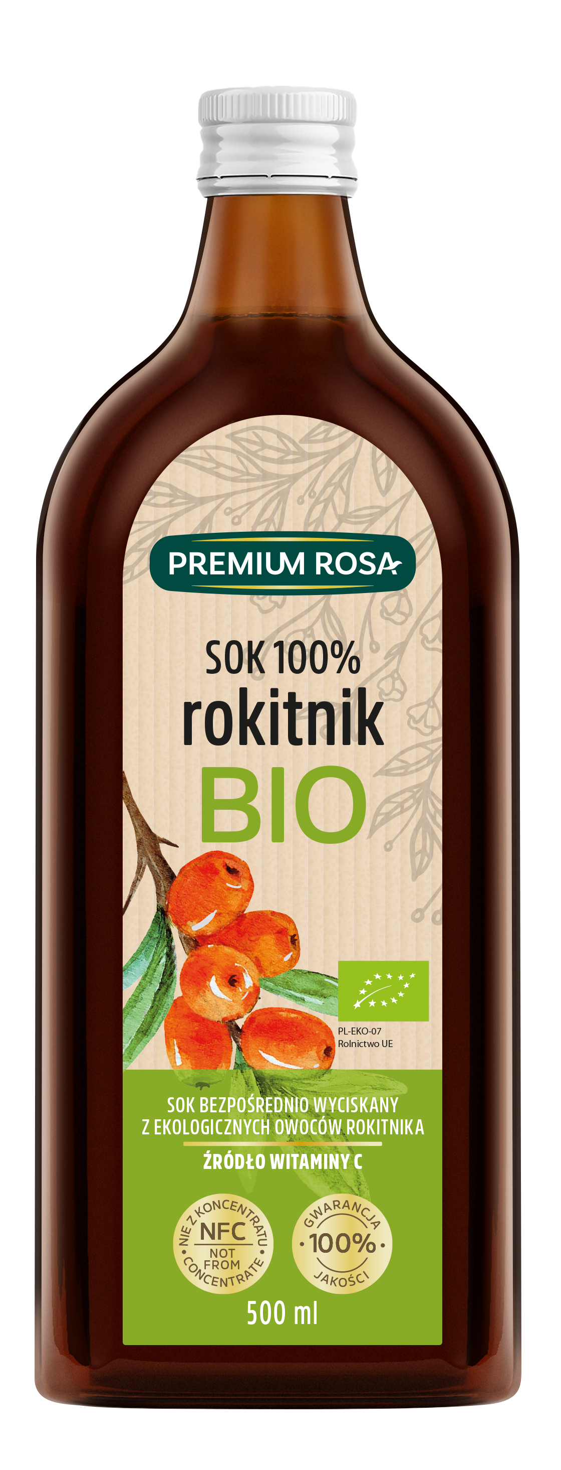 Sanddornsaft 100% BIO zuckerfrei 500 ml PREMIUM ROSA - Biogo.de