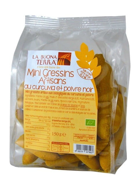 Mini-Grissini-Stäbchen mit Kurkuma und Pfeffer BIO 150 g - LA BUONA TERRA