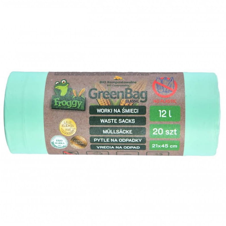 BIO- und Mischabfallsäcke (kompostierbar und biologisch abbaubar) 12 L 20 Stück - FROGGY