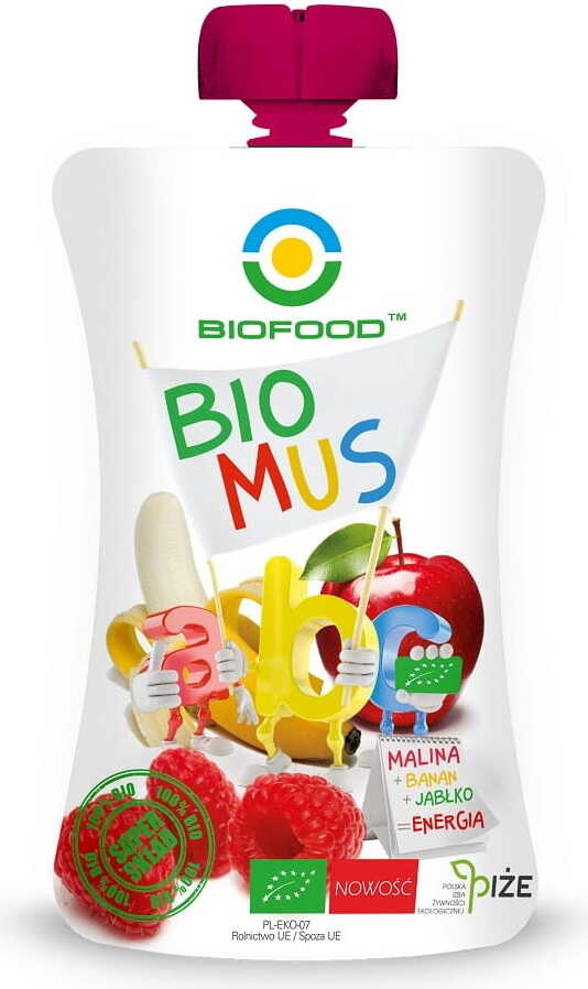 Himbeer-, Bananen- und Apfelmousse BIO 90 g - BIO FOOD