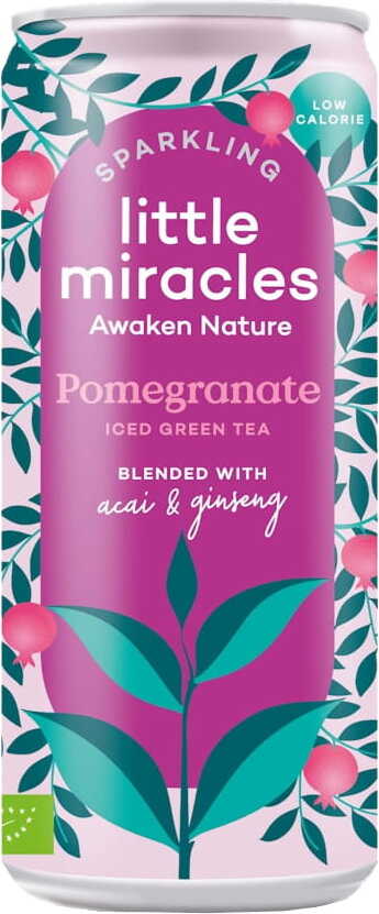 Kohlensäurehaltiges Getränk aromatisiert mit grünem Tee, Granatapfel Acai Ginseng BIO 250 ml - KLEINE WUNDER