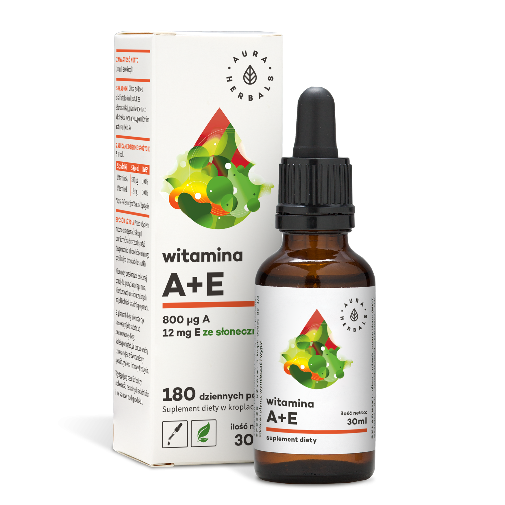 Vitamin A und E Nahrungsergänzungsmittel in Tropfen von 30 ml AURA HERBALS