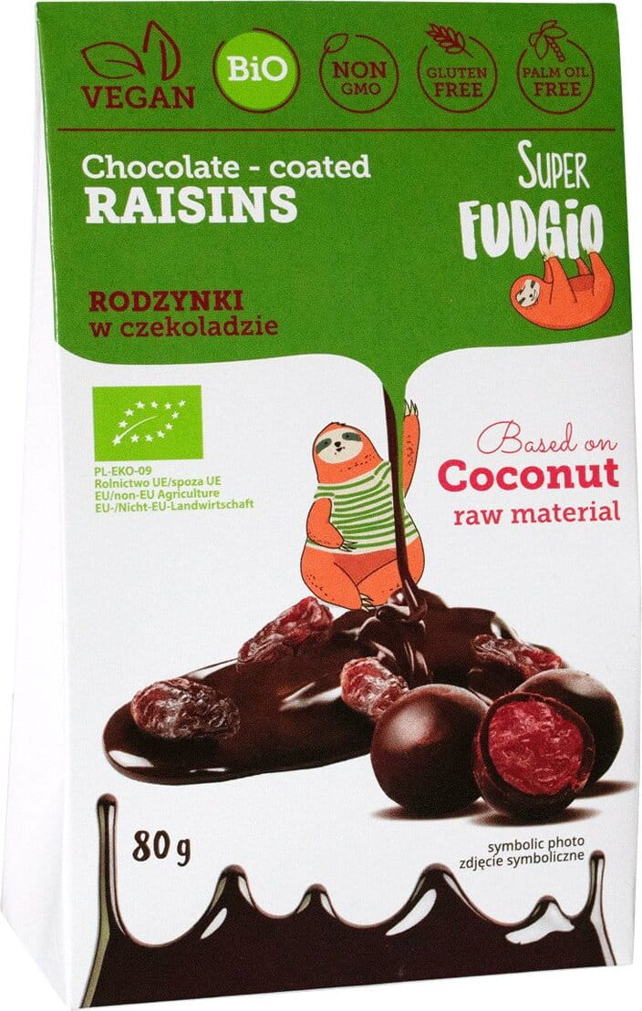 Glutenfreie Rosinen in Schokolade BIO 80g SUPER FUDGIO