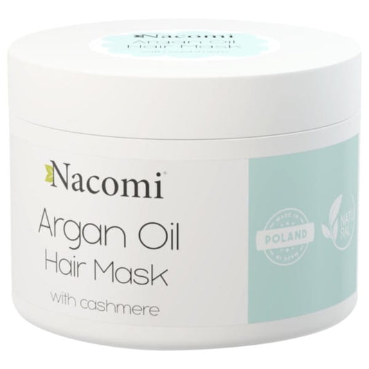 Nacomi Haarmaske mit Arganöl in 200ml Flasche, cremige Textur, ideal für gepflegte, glänzende Haare, sichtbar in der Verpackung