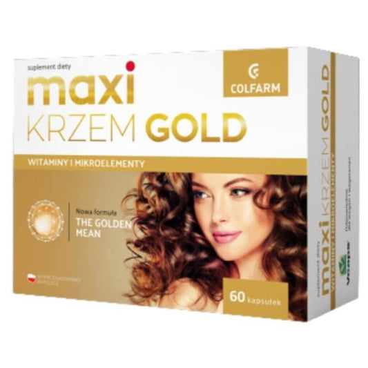 Colfarm Maxi Silizium Gold 60 K: Nahaufnahme der weißen Kapseln in einer Packung, Vitamin- und Mineralstoffpräparat.