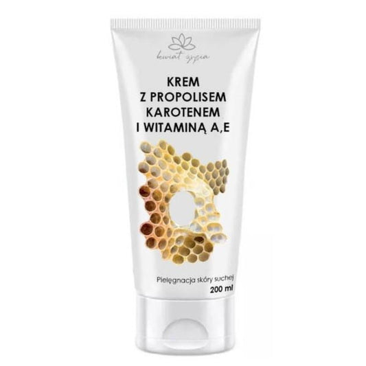 Weiße Pharma-Creme mit Propolis, Karotin, Vitamin A und E, für Hautpflege, auf einem weißen Hintergrund.