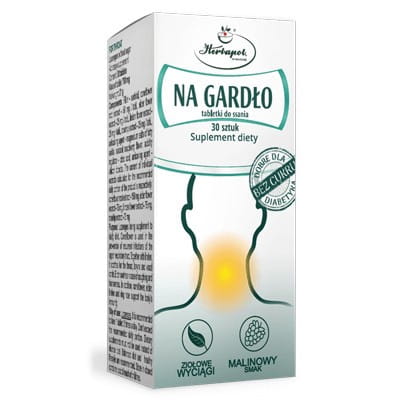 Herbapol Na Gardło Tabletten, 30 Stück, natürliche Lutschtabletten gegen Halsschmerzen, Verpackung mit 30 Tabs sichtbar