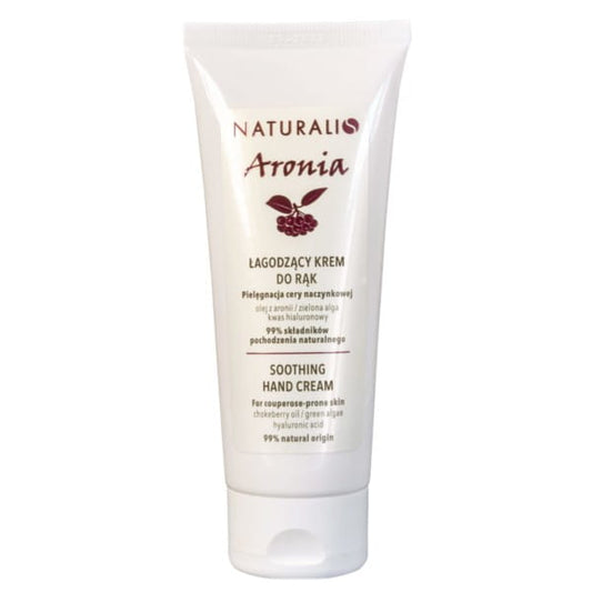 Natürliche Aronia-Handcreme von NATURALIS in 75 ml, zeigt cremige Textur und Aronia-Beeren auf der Verpackung.