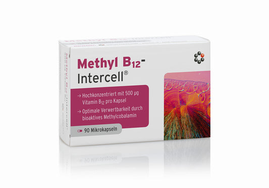 Intercell Pharma Vitamin Methyl B12 Kapseln, 90 Stück, detailliertes Bild der Nahrungsergänzung in Kapselform