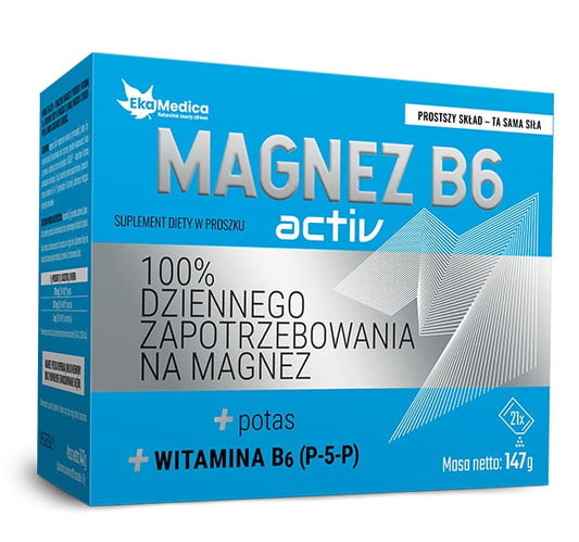 EKAMEDICA Magnesium B6 Activ Sachets, 7 g, 21 Stück, einzelne Beutel mit Pulver zur Unterstützung von Muskel- und Nervenfunktion
