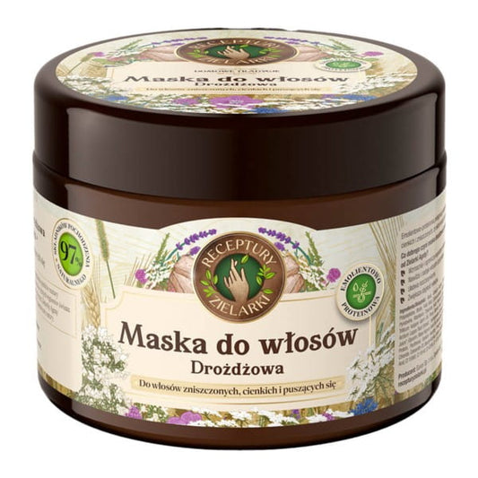 Hefe-Haarmaske in 300 ml Flasche mit Kräuterextrakten, geeignet für gesundes Haar, von RECEPTURY ZIELARKI.