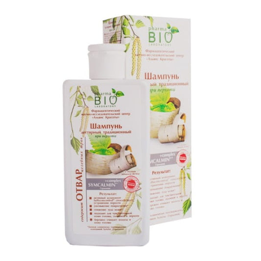 Schuppen-Shampoo von UKRAIŃSKIE KOSMETYKI in 200 ml Flasche, zeigt das Produkt mit Shampoo-Textur und Verpackung.
