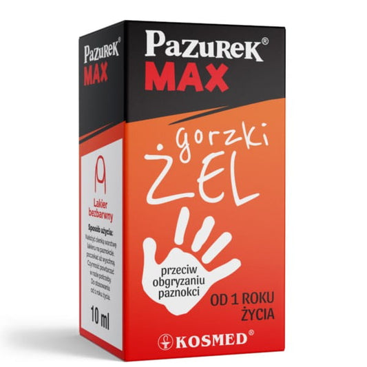 KOSMED Claw MAX Bittergel 10 ml, natürliche Arzneimittel gegen Nagelpilz, geöffneter Tubenverschluss und Gel auf der Verpackung sichtbar