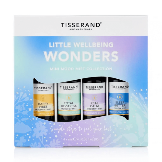 Tisserand Aromatherapy Little Wellbeing Wonders Mist Spray-Set mit 4 ätherischen Sprayflaschen à 9 ml für Wohlbefinden