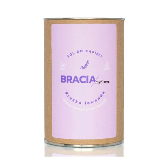 Badesalz von Soap Brothers mit Lavendelduft in 300g Verpackung, relaxter Lavendelduft und natürliche Inhaltsstoffe, BRACIA MYDLARZE