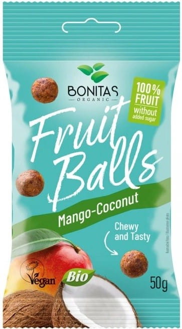 BIO Fruchtkugeln aus Mango und Kokosnuss, Bonitas, 50 g, frische und natürliche Snacks mit tropischem Geschmack