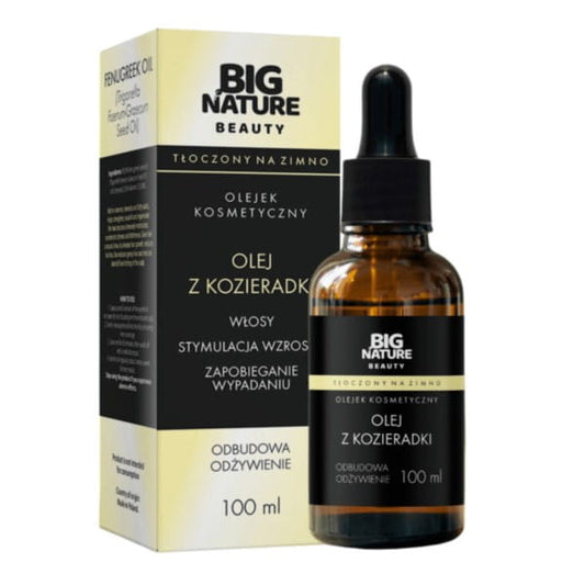 Große Flasche Big Nature Bockshornkleeöl 100 ml für Haare, naturbelassenes Öl in dunkler Glasflasche mit Tropfverschluss.