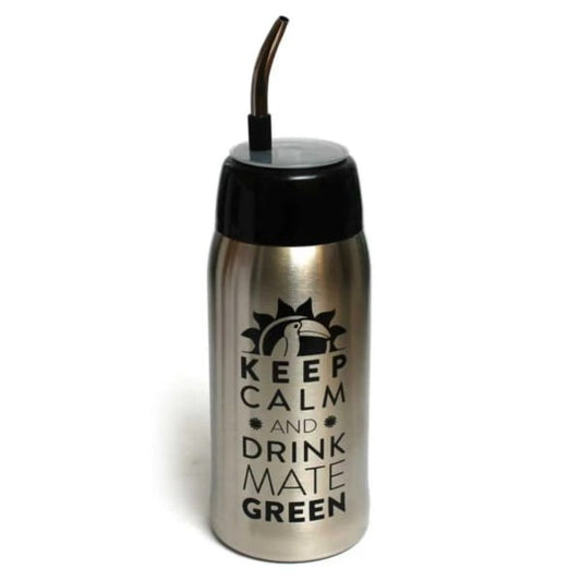 Oranżada Matermo Yerbomos BLACK mit Logo, 580 ml, schwarze Isolierflasche aus Edelstahl, ideal für Getränke unterwegs