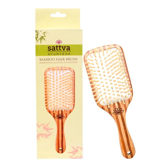 Bambuszhaarbürste von SATTVA mit natürlichen Borsten für schonendes Haarstyling und -pflege, sichtbar in der Abbildung
