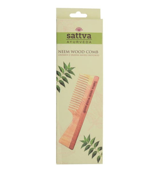 Sattva Neem Kamm SINGLE 19cm, handgefertigter Kamm aus Neem-Holz mit feinen Zähnen, ideal für schonende Haarpflege
