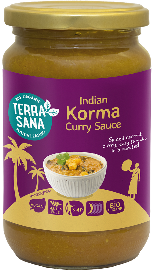 Indischer Korma gelbes Curry Sauce, glutenfrei, bio, 350 g von Terrasana, cremige, aromatische Soße für indische Gerichte