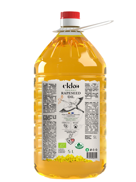 Bio Rapsöl kaltgepresst von HORECA, 5 Liter Flasche, ideal für Gastronomie, mit naturbelassener, goldener Farbe