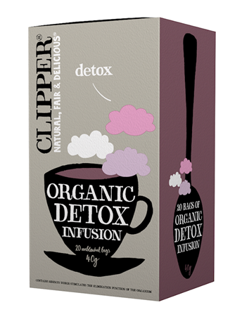 Bio-Detox-Tee Hibiscus, Herbaceous und Lucrecia von Clipper, 20 Beutel à 2 g, klare Kräutertee-Infusion in Packung