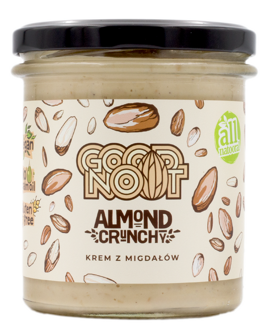 Mandelcreme von GOOD NOOT, crunchy Konsistenz, 300 g, cremige Nussbutter mit Mandelgeschmack in Glas.