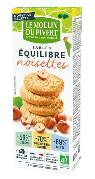 Bio Haselnuss-Kekse von LE MOULIN DU PIVERT in 150 g Packung, knusprige Ciasteczka mit Haselnussaroma.