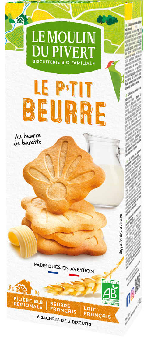 Bio LE P'TIT BEURRE HERBATHS von LE MOULIN DU PIVERT, 155 g, frisch gebackene Kräuterbutter-Cookies auf einem Teller.