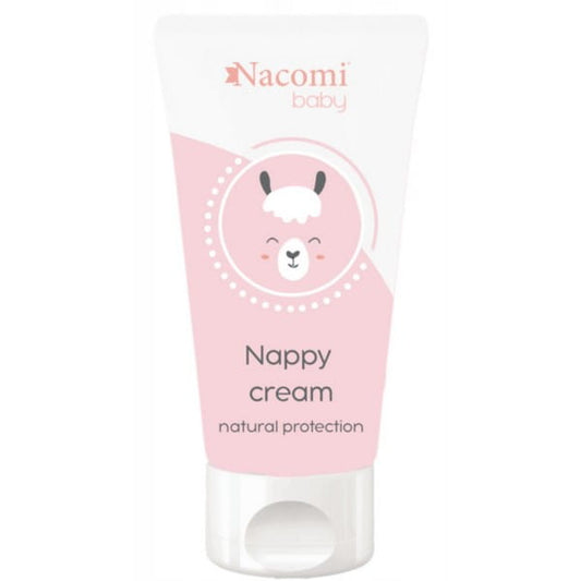 Nacomi Windelcreme 50 ml, pflegende Creme für Babys, zeigt die Verpackung mit Dosen-Design und Nacomi-Logo.
