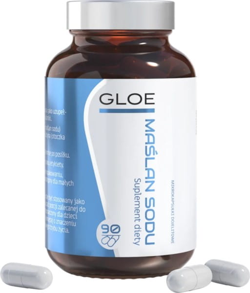 Gloe Natriumbutyrat 60 K, chemisches Produkt in einer weißen Verpackung, Nahaufnahme der Verpackung.