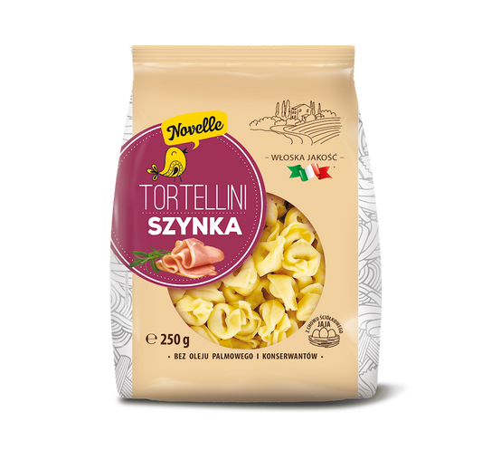 TORTELLINI mit Nährstoff, 250 g, von NOVELLE, frische italienische Pasta mit gefülltem Teig und Nährstoffangabe, Nahaufnahme