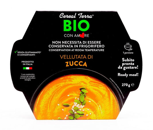 Bio-Kürbissuppe von Cereal Terra, 270 g, cremige Suppe mit Kürbis, frisch und natürlich.