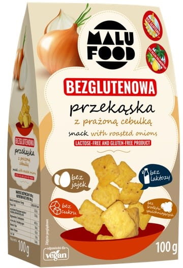 Geröstete Zwiebel Snack von MALU in 100g Packung, knusprige B/C Snack mit Zwiebelgeschmack, glutenfrei, für den schnellen Genuss