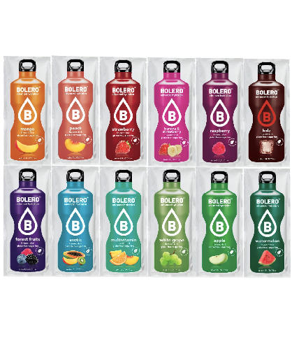 Bolero Bolero Drink Box Mix mit 12 Geschmacksrichtungen, 9g pro Packung, erfrischende Getränkemischung in kleinen Beuteln