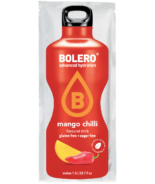 Bolero Instant Mango Chili Gewürz in 9g Packung, würziger Fruchtgeschmack für Getränke und Snacks, scharf und fruchtig.