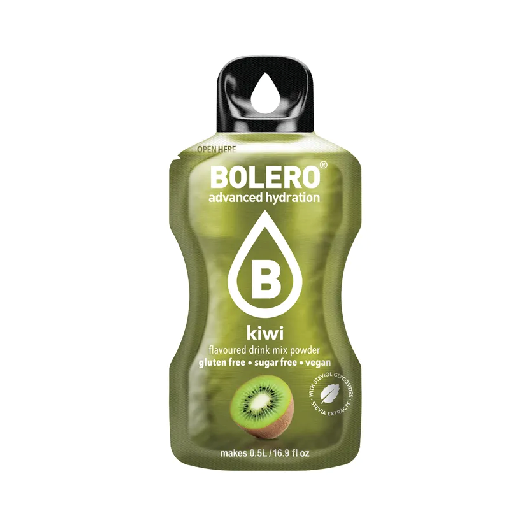 Bolero Instant-Getränkesticks Kiwi, 3g, in einer offenen Packung mit mehreren einzelnen Sticks für erfrischenden Geschmack