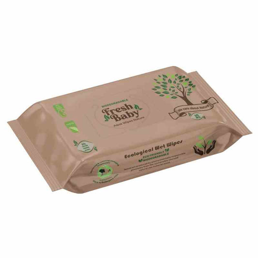 Feuchte Baby-Feuchttücher der Marke Aqua Nature, 60 Stück, in einer offenen Packung, ideal für empfindliche Babyhaut.
