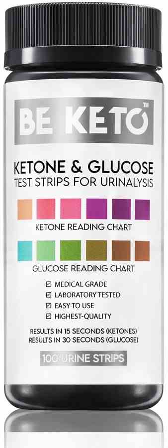 BeKeto Strepteststreifen für Glukose und Ketone, 100 Stück, chemische Teststreifen zur Überwachung der Blutzucker- und Ketonwerte