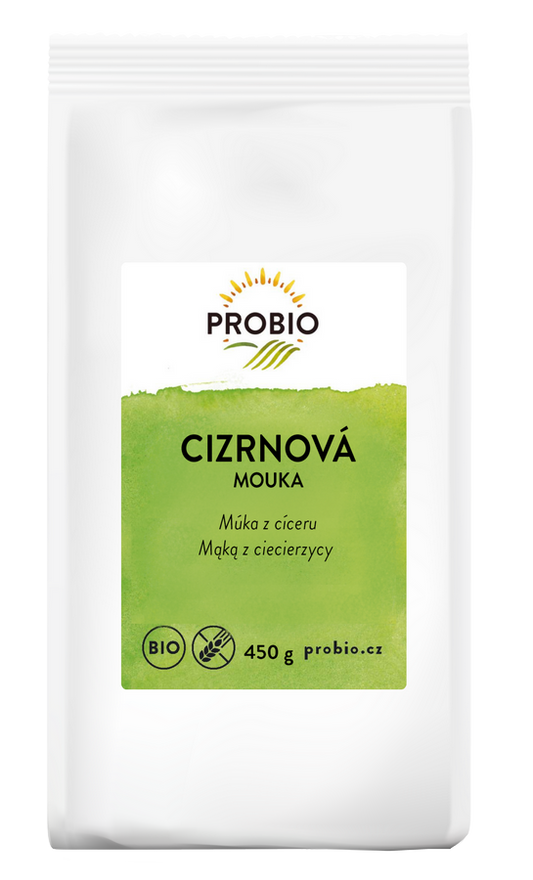 Bio glutenfreies Kichererbsenmehl von PROBIO in 450 g Packung, feines Mehl für glutenfreie Rezepte, getrocknete Kichererbsen.