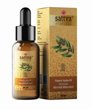 JOJOBA ECO BODY und Haaröl von SATTVA, 50 ml Flasche, natürliche ayurvedische Pflege für Haut und Haare, transparentes Flaschenbild