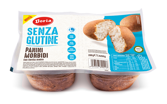Weiche, glutenfreie Brötchen von DORIA, 4 Stück à 50 g, frisch gebacken, perfekt für glutenfreien Genuss.