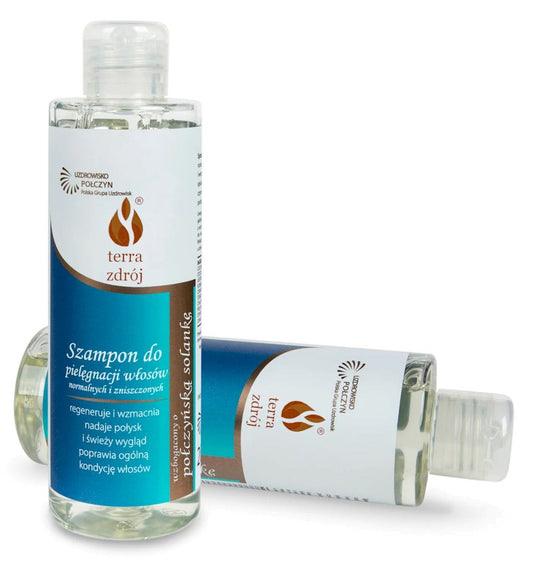 Shampoo für normales und strapaziertes Haar, 200 g, TERRA ZDRÓJ, SOLANKOWA SERIES, Flasche mit weißem Shampoo in Kunststoffflasche