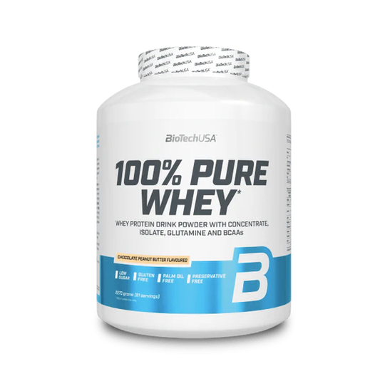 BioTech USA BioTech USA 100% Pure Whey Erdnussbutter-Schokolade 2270g Proteinpulver, cremige Konsistenz, Verpackung mit Produktabbildung