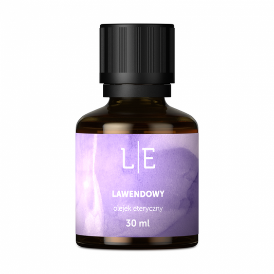 Natürliches Lavendel-Ätherisches Öl von LIFEESSENCE by Yango, 30 ml Flasche mit Lavendelblüten und Tropfaufsatz.