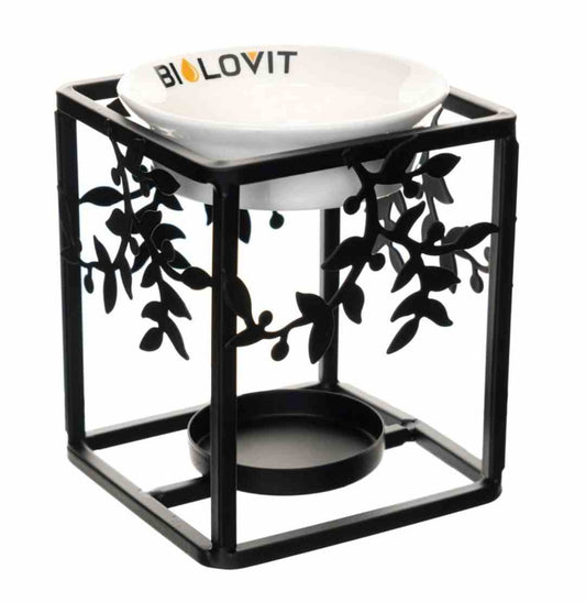 Metall-Aromakamin von Bilovit für ätherische Öle mit Keramiksockel, dekoratives Duftdiffusor-Design in modernem Stil.