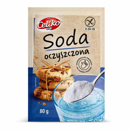 Glutenfreies Backpulver von Celiko in einer 80 g Packung, ideal für glutenfreie Backrezepte, auf einer weißen Oberfläche.