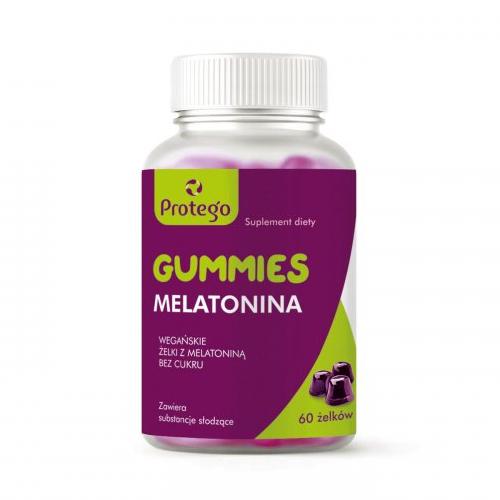 Protego GummieS Melatonin, bunte Gummibärchen mit Melatonin, für einen erholsamen Schlaf, auf weißem Hintergrund.