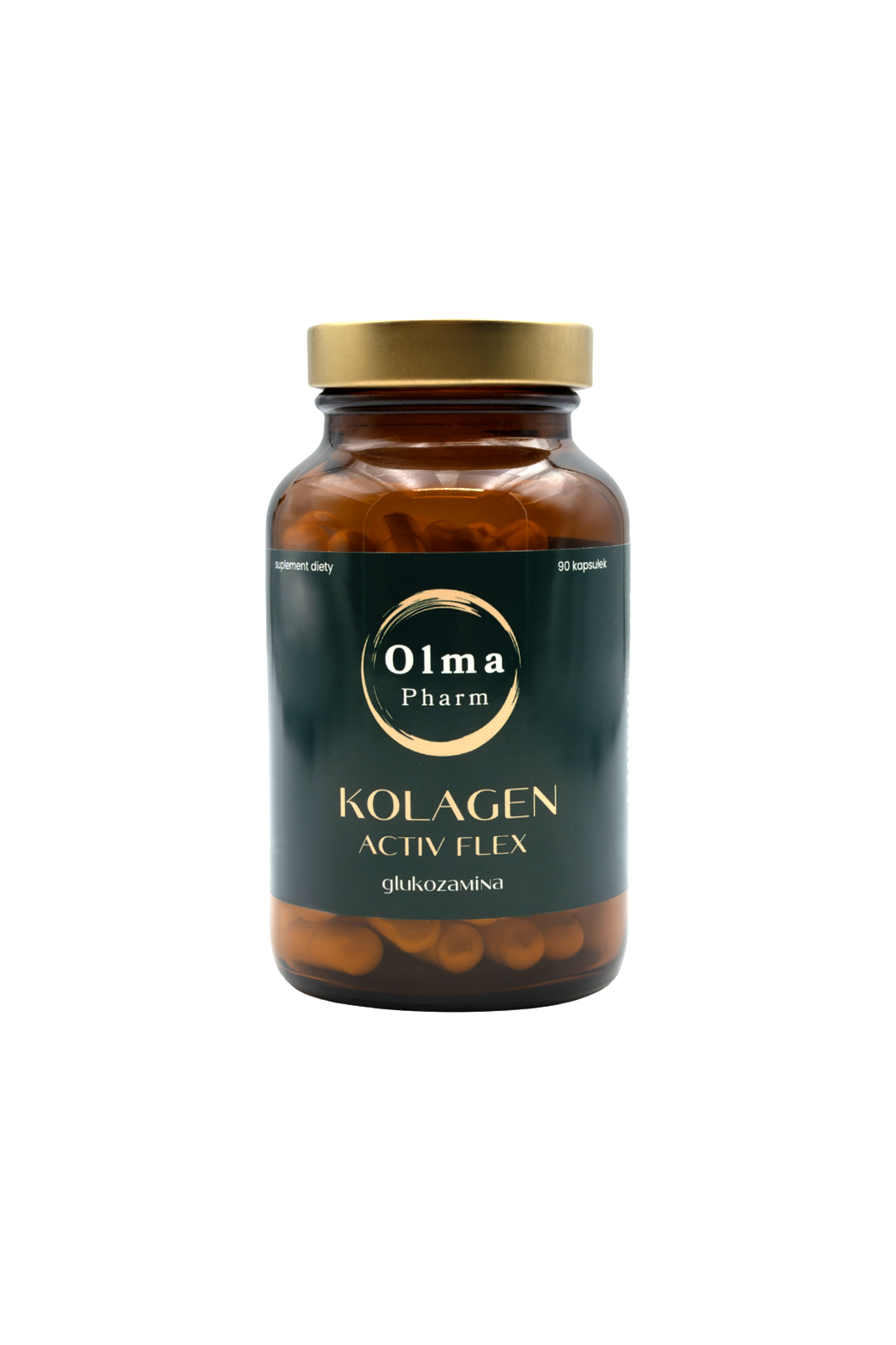 OLMA PHARM Kollagen ACTIV FLEX mit Glucosamin, 90 Kapseln, zeigt die Kapseln in einer Packung auf dem Bild